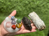 Home Protection Crystal Kit: Tourmaline,  White Sage, 7 Chakra Crystal set (Home Cleansing, Crystal Protection Kit)
