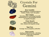 GEMINI Crystal Set, 5x Crystals Set For GEMINI( Blue Sodalite, Red Jasper, Clear Quartz, Tiger Eye, Rose Quartz)
