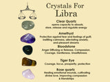 LIBRA Crystal Set, 5x Crystals Set For LIBRA (Clear Quartz, Amethyst, Bloodstone, Tiger Eye, Rose Quartz) Energy