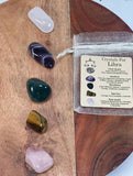 LIBRA Crystal Set, 5x Crystals Set For LIBRA (Clear Quartz, Amethyst, Bloodstone, Tiger Eye, Rose Quartz) Energy