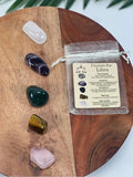 LIBRA Crystal Set, 5x Crystals Set For LIBRA (Clear Quartz, Amethyst, Bloodstone, Tiger Eye, Rose Quartz) Energy