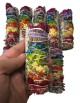 ORGANIC 7 Chakra White Sage with SINUATA Flowers , Wholesale Free Shipping . White Sage with Flowers, Hand Wrapped Thick bundles.