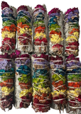 ORGANIC 7 Chakra White Sage with SINUATA Flowers , Wholesale Free Shipping . White Sage with Flowers, Hand Wrapped Thick bundles.