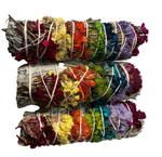 ORGANIC 7 Chakra White Sage with SINUATA Flowers , Wholesale Free Shipping . White Sage with Flowers, Hand Wrapped Thick bundles.