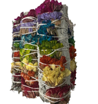ORGANIC 7 Chakra White Sage with SINUATA Flowers , Wholesale Free Shipping . White Sage with Flowers, Hand Wrapped Thick bundles.