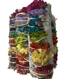 ORGANIC 7 Chakra White Sage with SINUATA Flowers , Wholesale Free Shipping . White Sage with Flowers, Hand Wrapped Thick bundles.