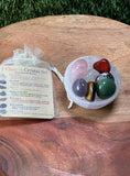 7 Chakra Crystal Set with Selenite Bowl (Rose Quartz, Amethyst, Green Aventurine, Red Jasper, Tiger Eye, Blue Sodalite, Clear Quartz)