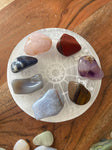 Selenite Horoscope Charging Plate , 4 inch diameter ,  0.625 in thick , Charging station , Selenite charging Station