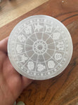 Selenite Horoscope Charging Plate , 4 inch diameter ,  0.625 in thick , Charging station , Selenite charging Station