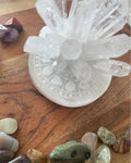 Selenite Horoscope Charging Plate , 4 inch diameter ,  0.625 in thick , Charging station , Selenite charging Station