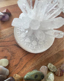 Selenite Horoscope Charging Plate , 4 inch diameter ,  0.625 in thick , Charging station , Selenite charging Station