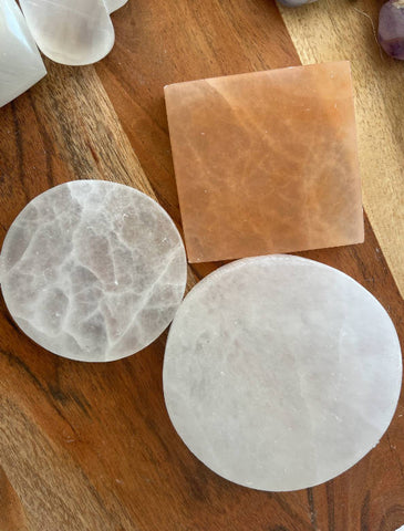 Polished Selenite Charging Station  Round crystal plate, Flat Crystal Plate ,gemstone charging ,Protection Cleansing Meditation Crystal