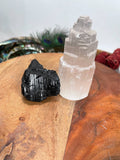 1 Selenite Towers  4 " & 1 High Grade Black Tourmaline Logs: Home Protection Kit, selenite skyscraper, Fast FREE SHIPPING