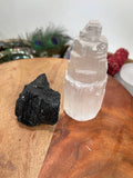 1 Selenite Towers  4 " & 1 High Grade Black Tourmaline Logs: Home Protection Kit, selenite skyscraper, Fast FREE SHIPPING