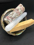 Green Sea Abalone Shell Bundle (selenite wound, palo santo, white sage, sea shell)