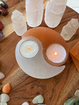 Yin Yang Selenite Candle Holder, Selenite candle holder, Made From Natural Selenite Crystal & Himalayan Salt,Selenite Tealight, Selenite