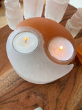 Yin Yang Selenite Candle Holder, Selenite candle holder, Made From Natural Selenite Crystal & Himalayan Salt,Selenite Tealight, Selenite