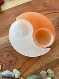 Yin Yang Selenite Candle Holder, Selenite candle holder, Made From Natural Selenite Crystal & Himalayan Salt,Selenite Tealight, Selenite