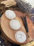 Polished Selenite Charging Station Engraved Round crystal plate,Flat Crystal Plate ,Crystal charging,Protection Cleansing Meditation Crystal