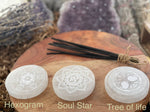 Polished Selenite Charging Station Engraved Round crystal plate,Flat Crystal Plate ,Crystal charging,Protection Cleansing Meditation Crystal