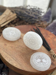 Polished Selenite Charging Station Engraved Round crystal plate,Flat Crystal Plate ,Crystal charging,Protection Cleansing Meditation Crystal