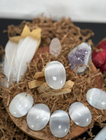 SELENITE PALMSTONE, Palm Stone Free Shipping, WHOLESALE Prices, Handmade, Best for gift sets, hand carving
