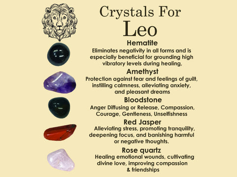 LEO Crystal Set, 5x Crystals Set For LEO (Hematite, Amethyst, Bloodstone, Red Jasper, Rose Quartz) Energy  Gemstone Kit