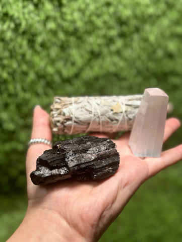 Home Protection Crystal Kit: Tourmaline,  White Sage, Selenite (Home Cleansing, Crystal Protection Kit)